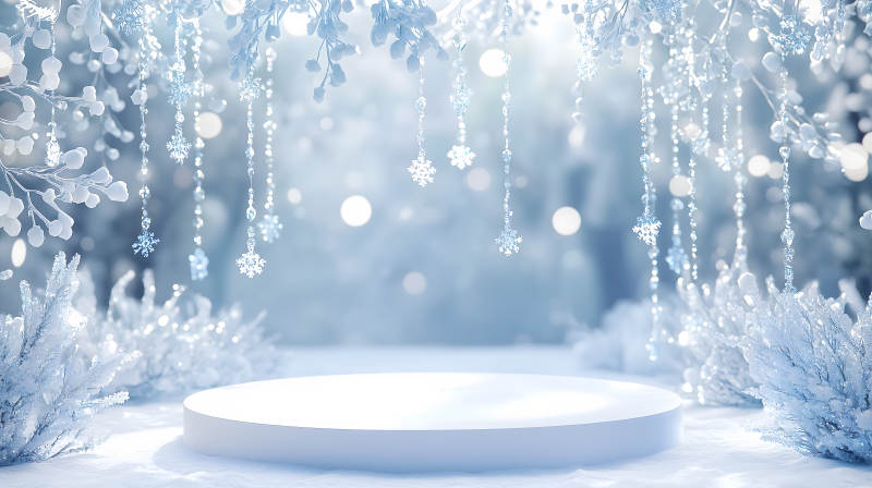 冬日雪花浪漫展台图片