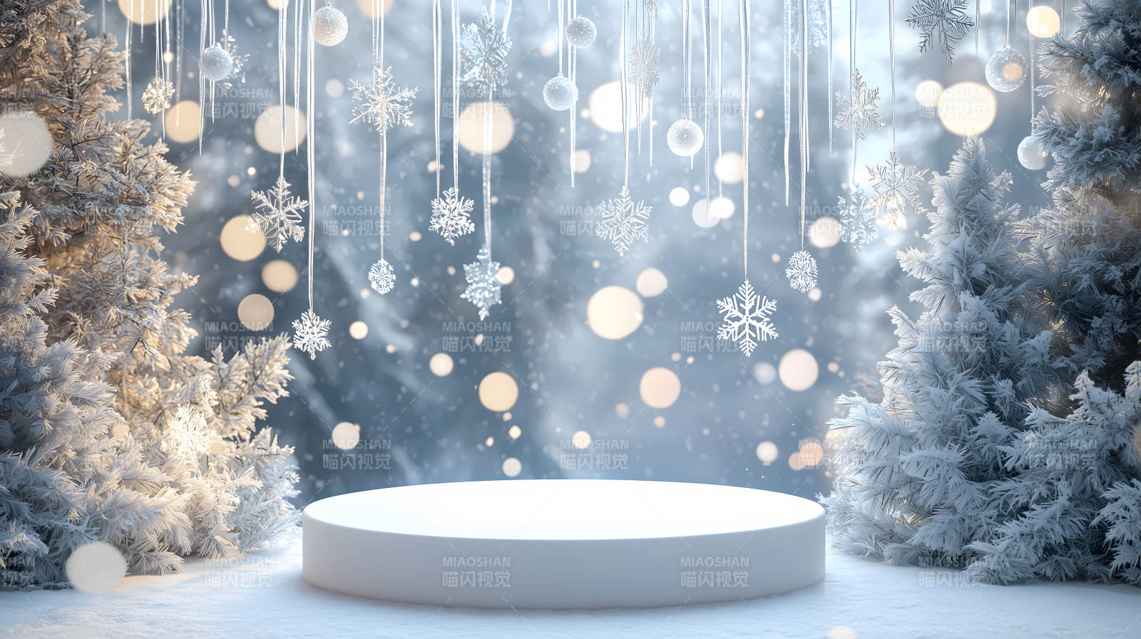 冬日雪花浪漫展台图片