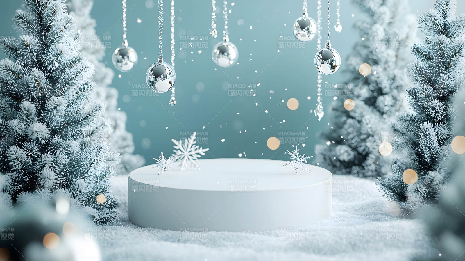 冬日雪花浪漫展台图片