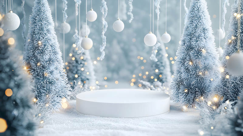 冬日雪花浪漫展台图片