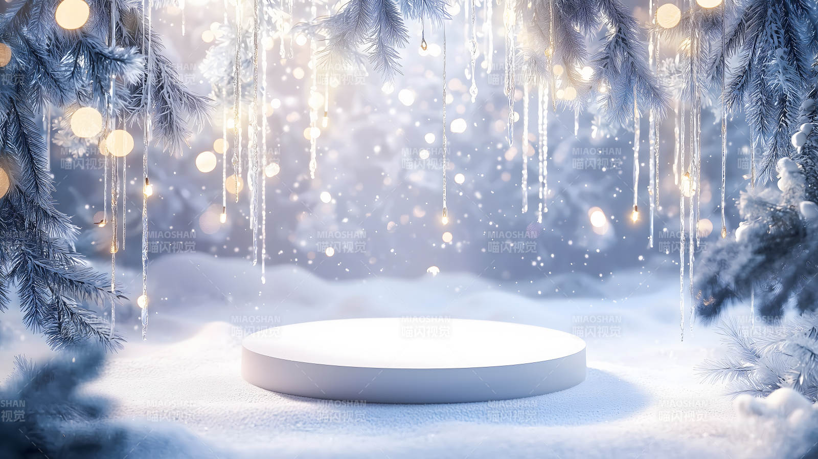 冬日雪花浪漫展台图片