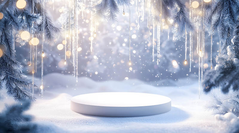 冬日雪花浪漫展台图片