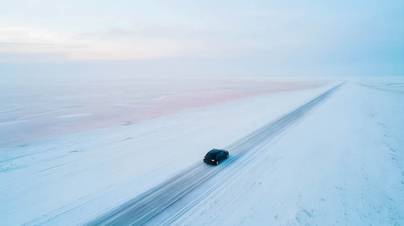 粉色盐湖上的公路之旅图片
