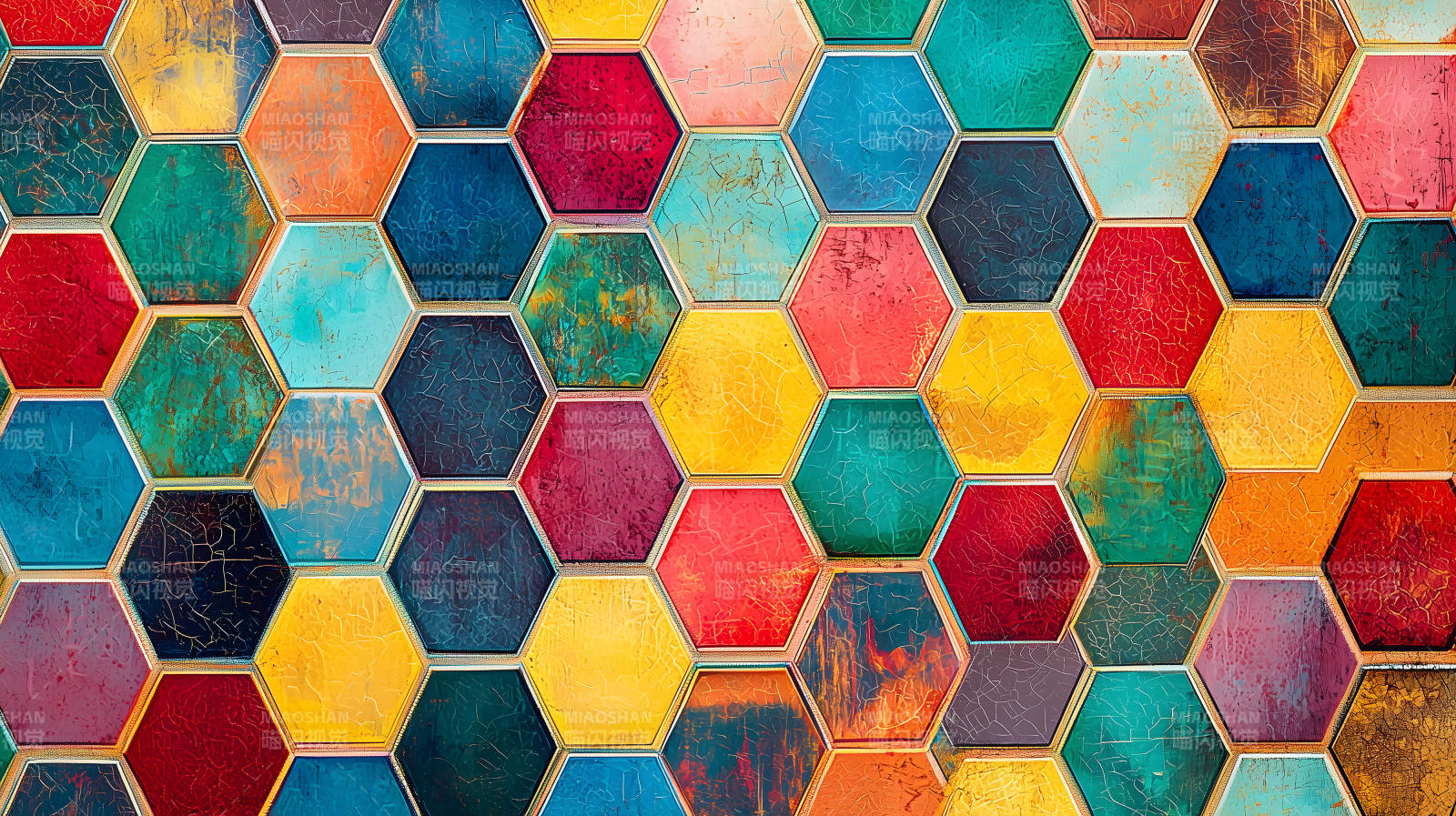 绚丽六边形艺术墙面图片