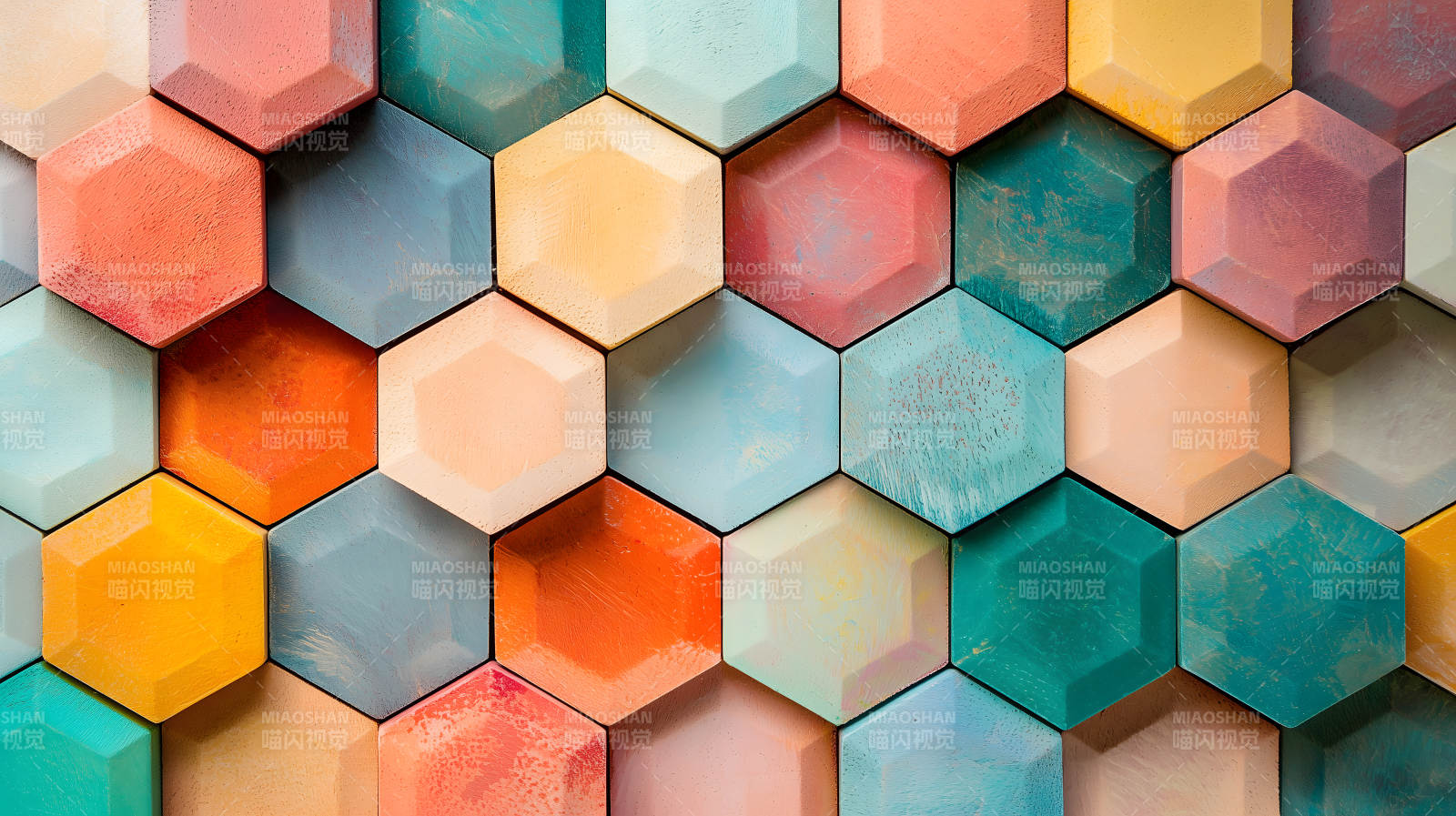 绚丽六边形艺术墙面图片