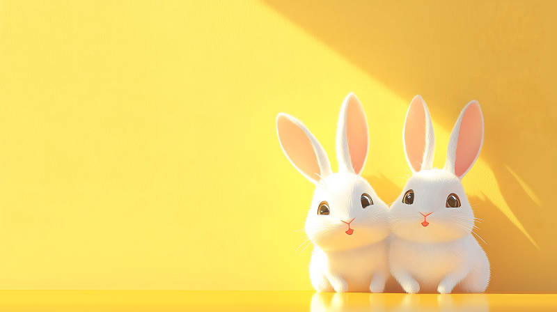 黄色背景下的兔子图片