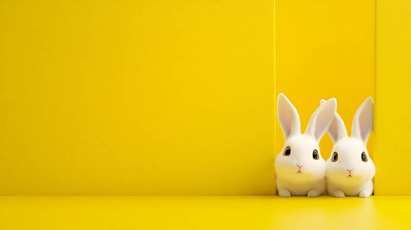 黄色背景下的兔子图片