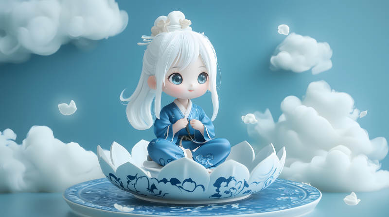 莲花座上的冥想手办图片