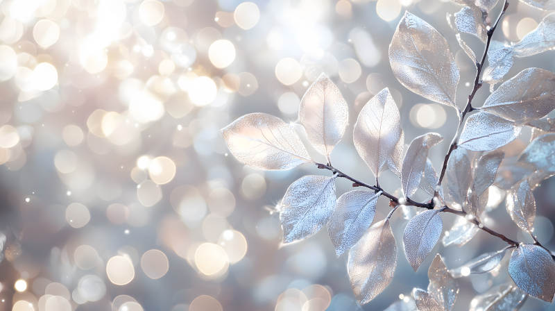 冰霜叶片上的光影诗意图片