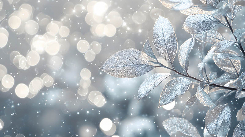 冰霜叶片上的光影诗意图片