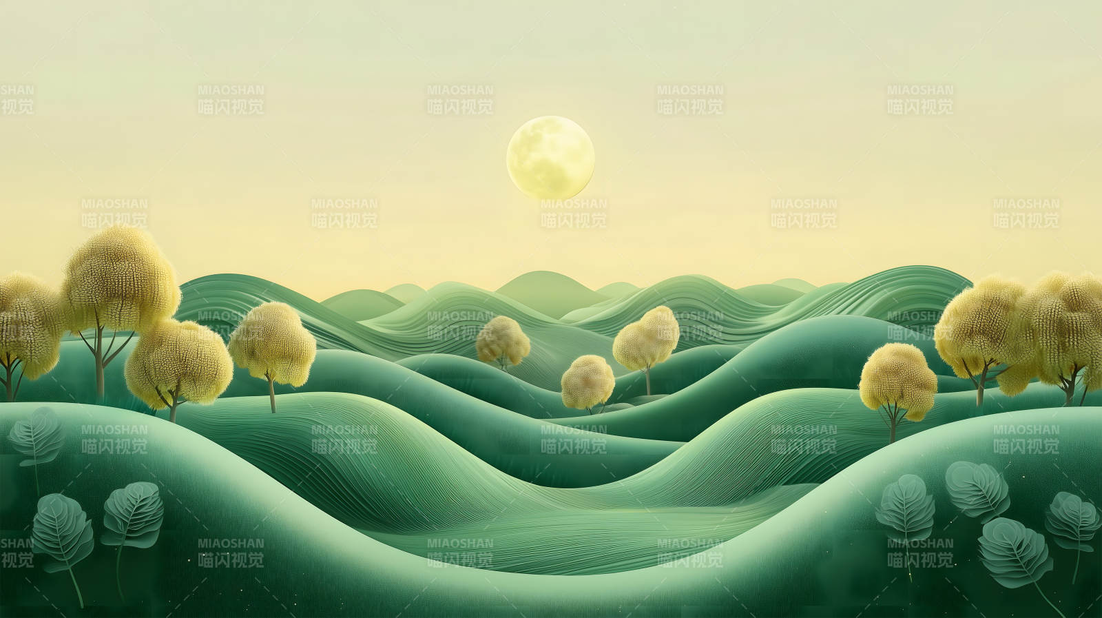 山间明月夜水墨山河月色图片