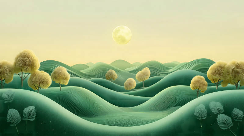 山间明月夜水墨山河月色图片