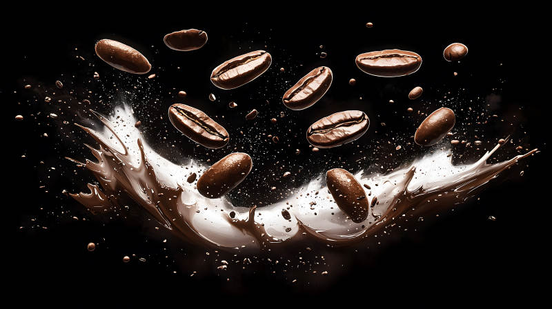咖啡豆的飞溅艺术图片