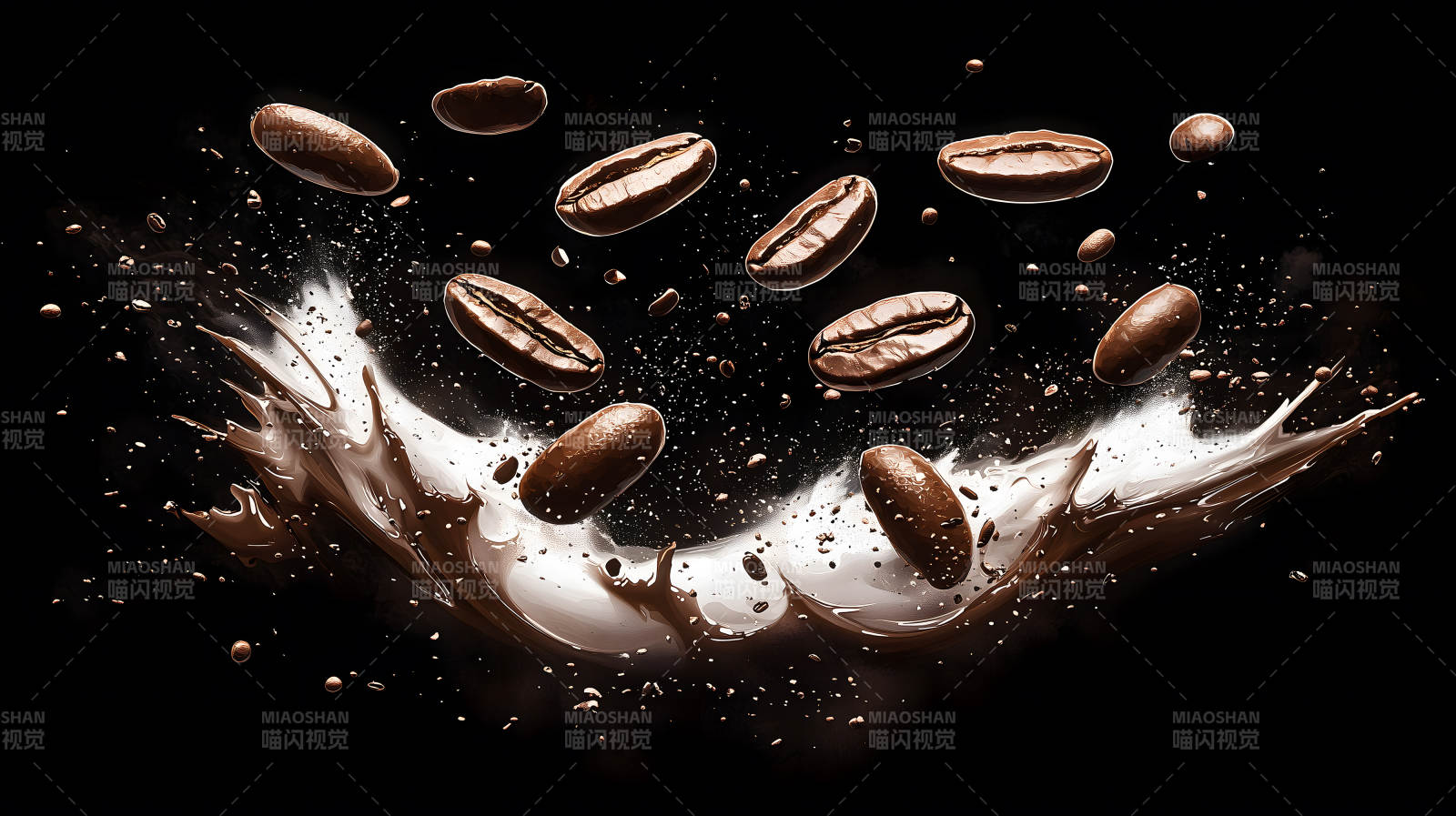 咖啡豆的飞溅艺术图片