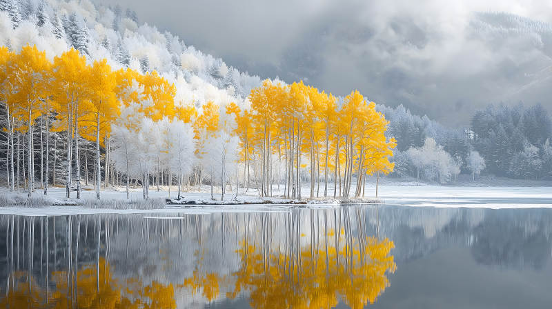 雾凇秋色湖光山色图片