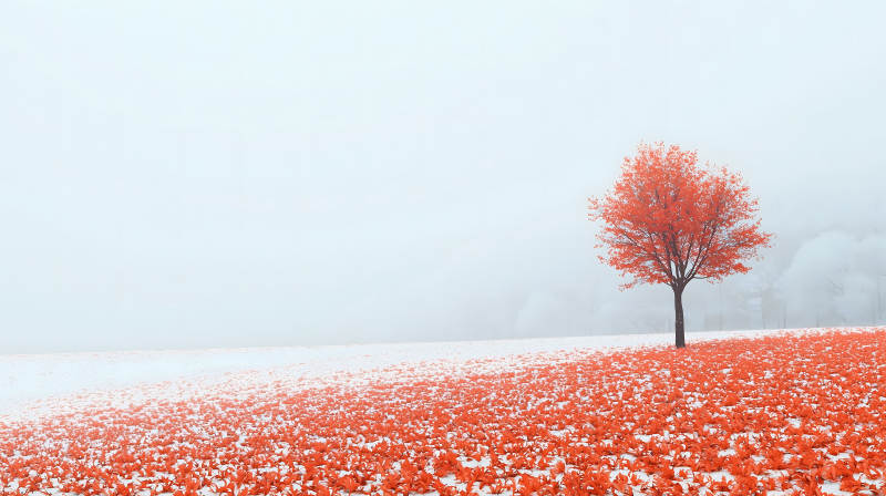 雪地红叶的诗意画卷图片