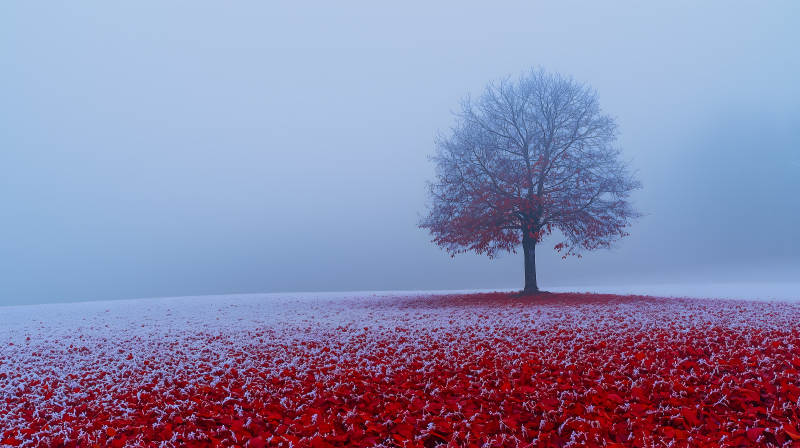 雪地红叶的诗意画卷图片