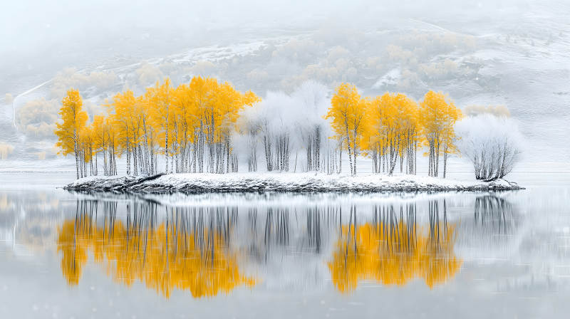 雾凇秋色湖光山色图片