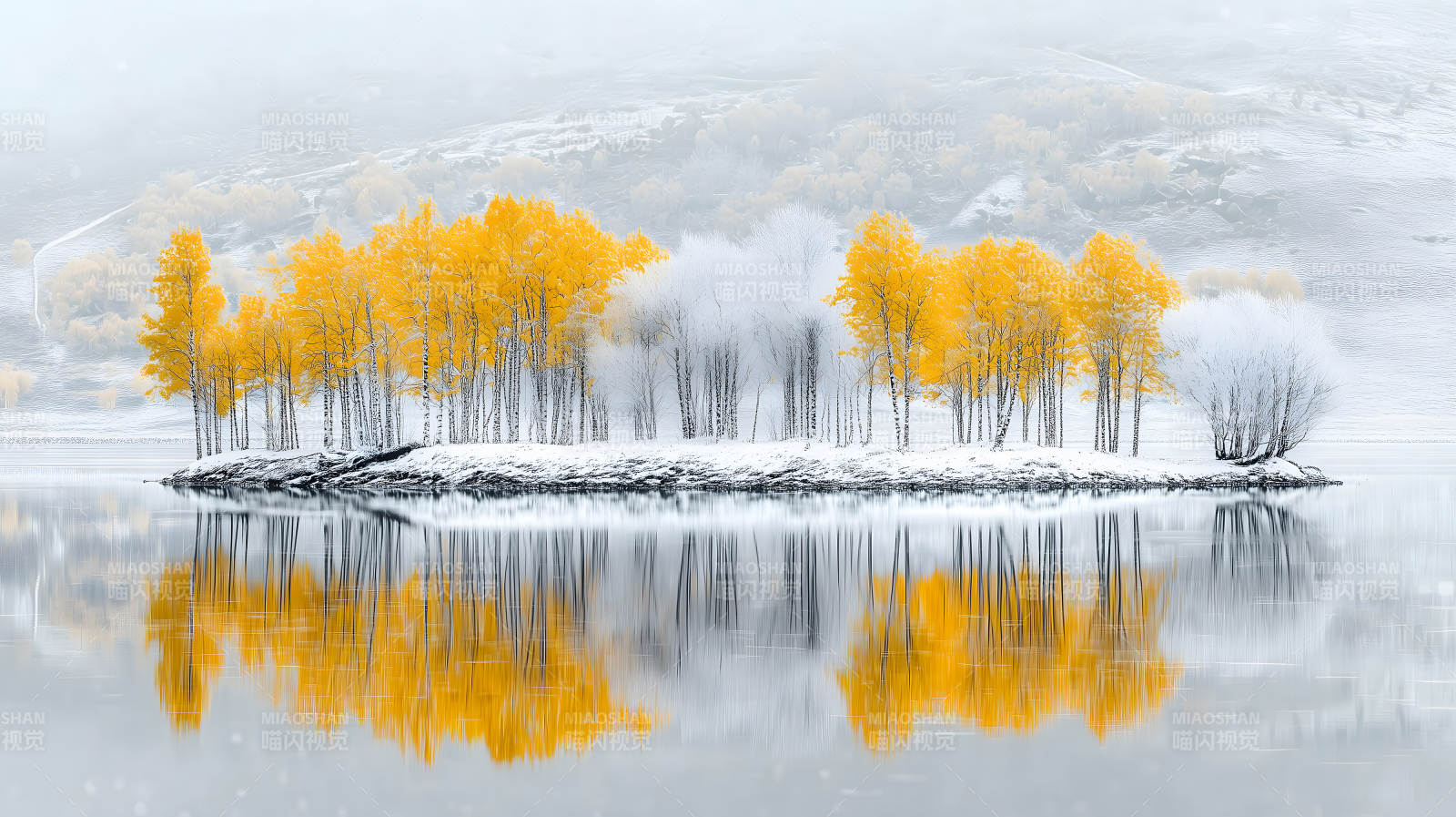 雾凇秋色湖光山色图片