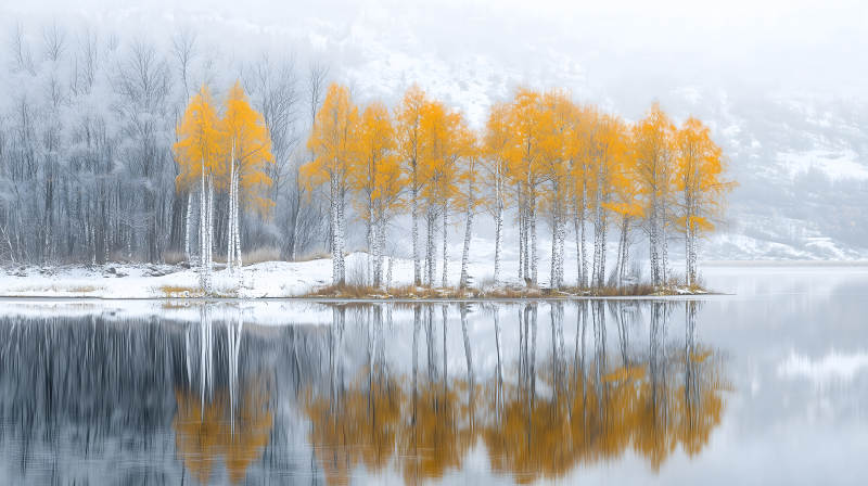 雾凇秋色湖光山色图片