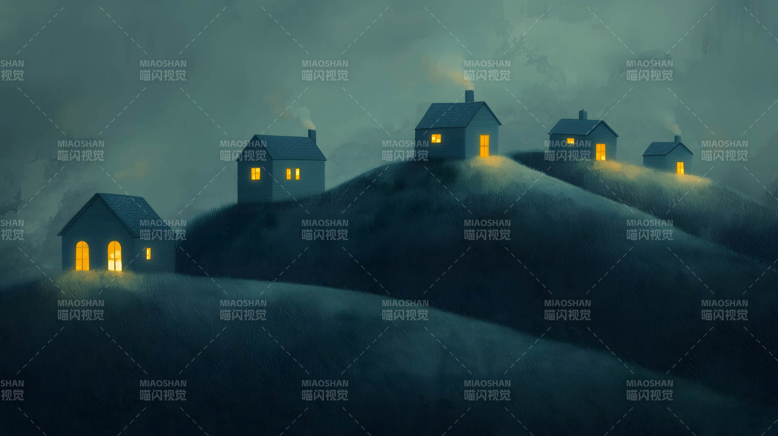 月夜下的童话村落图片