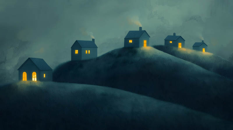 月夜下的童话村落图片