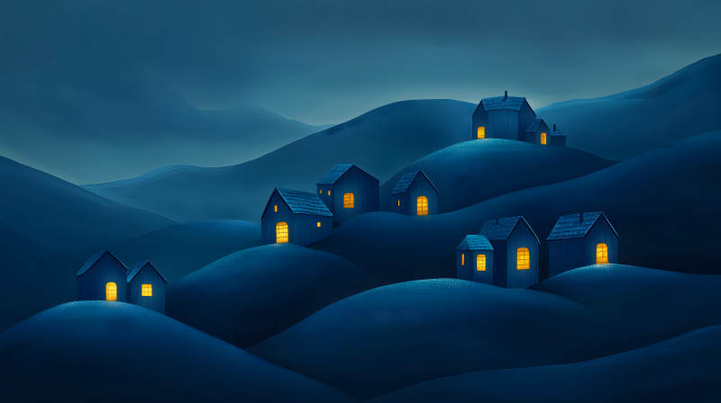 月夜下的童话村落图片