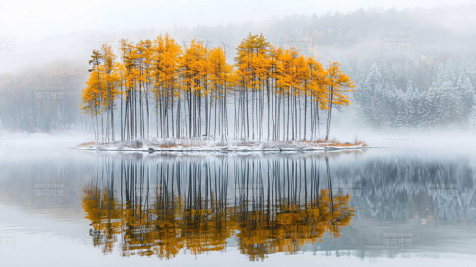 雾凇秋色湖光山色图片