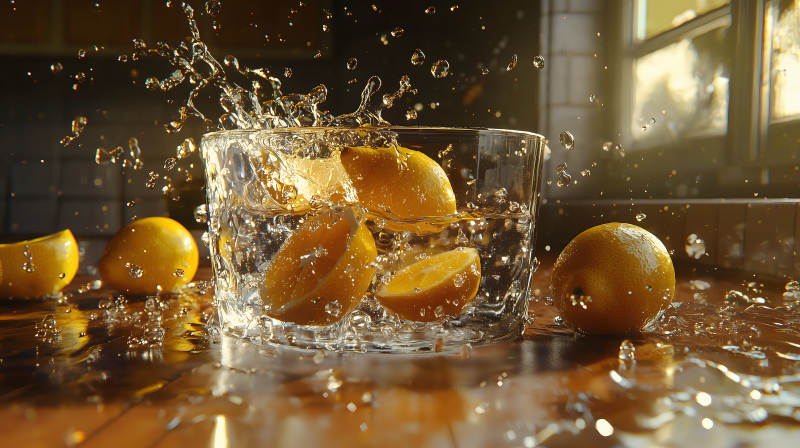 柠檬飞溅的清爽瞬间图片