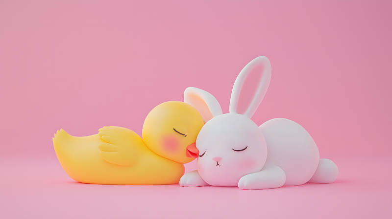 小鸭与兔子的甜蜜梦境图片