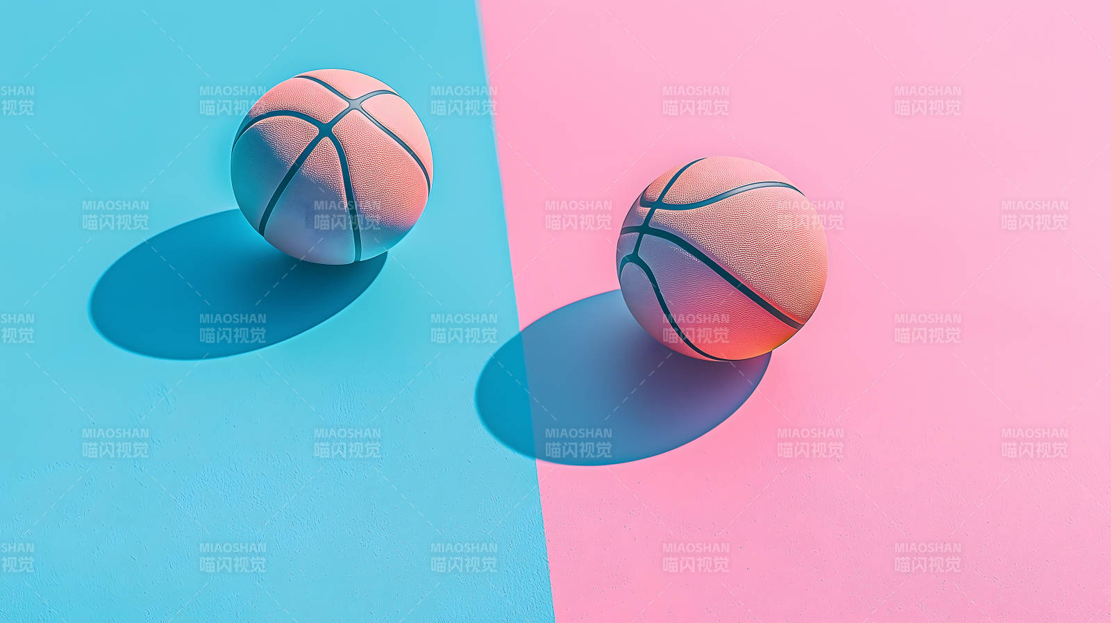 撞色背景下的篮球艺术图片