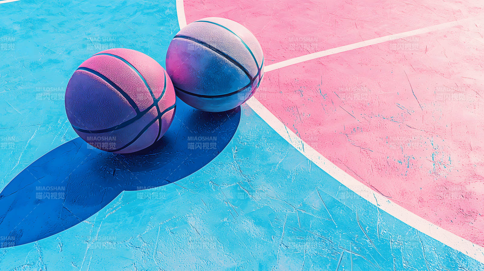 撞色背景下的篮球艺术图片