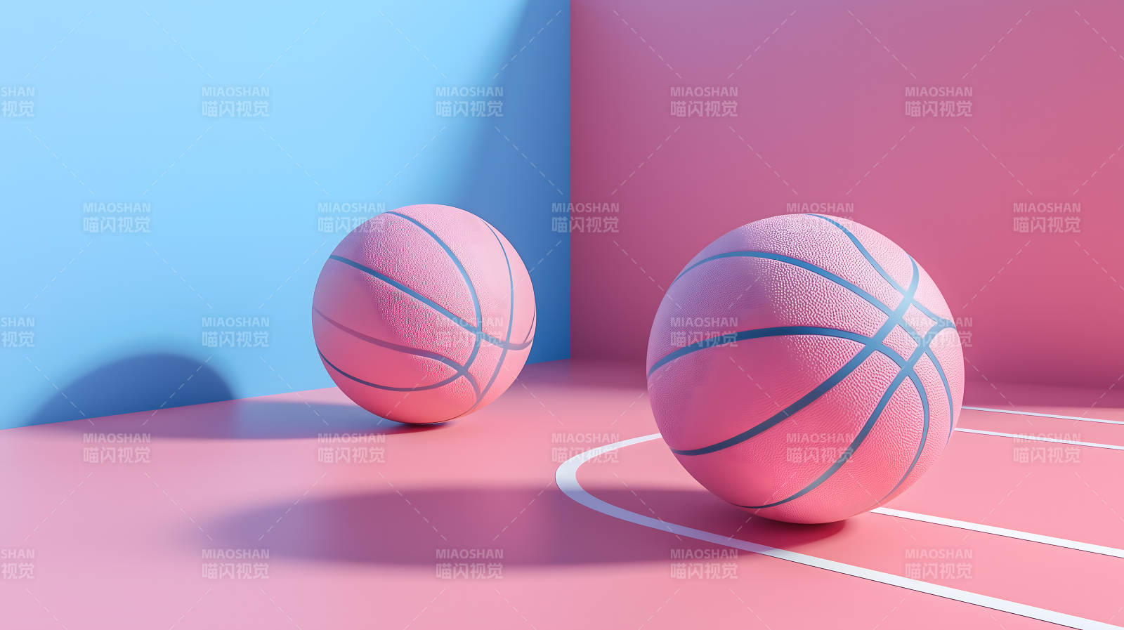 撞色背景下的篮球艺术图片