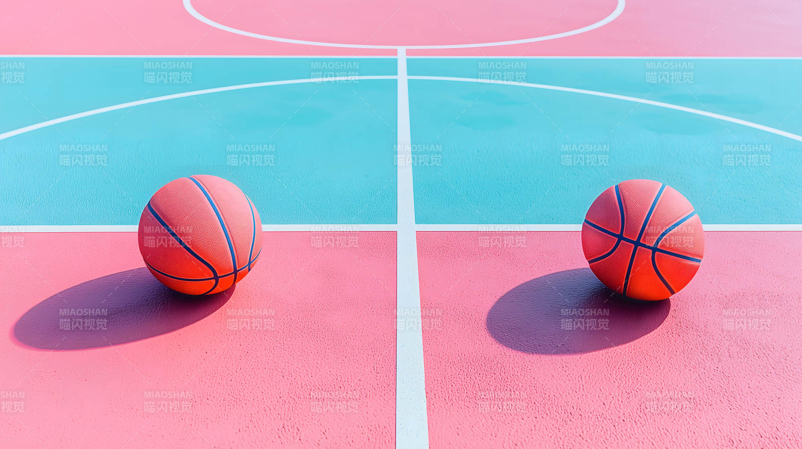 撞色背景下的篮球艺术图片