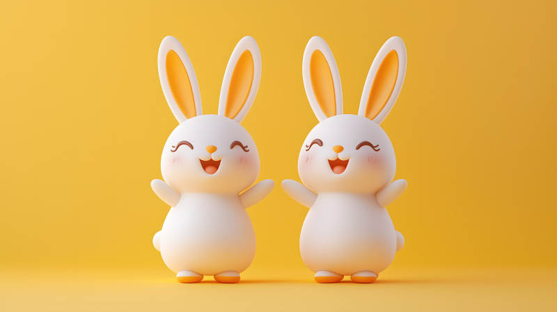 黄色背景下的兔子图片