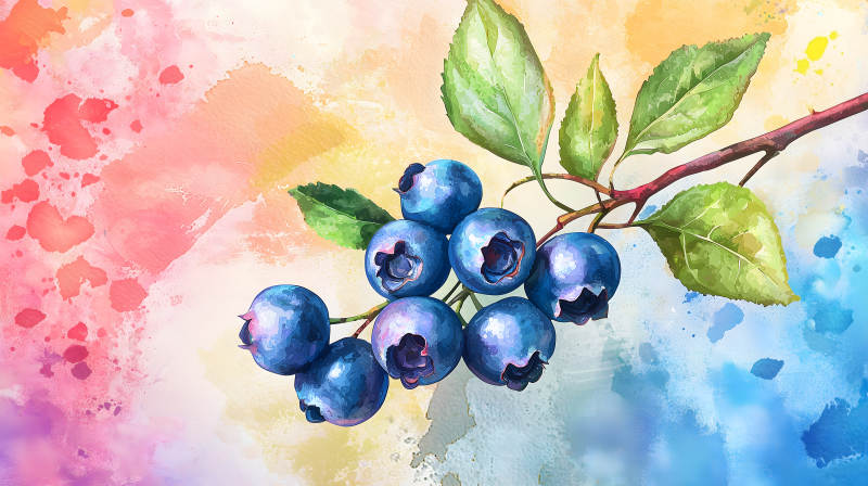 水彩蓝莓的清新画意图片