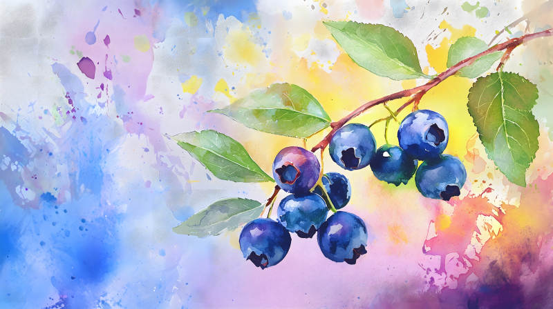 水彩蓝莓的清新画意图片