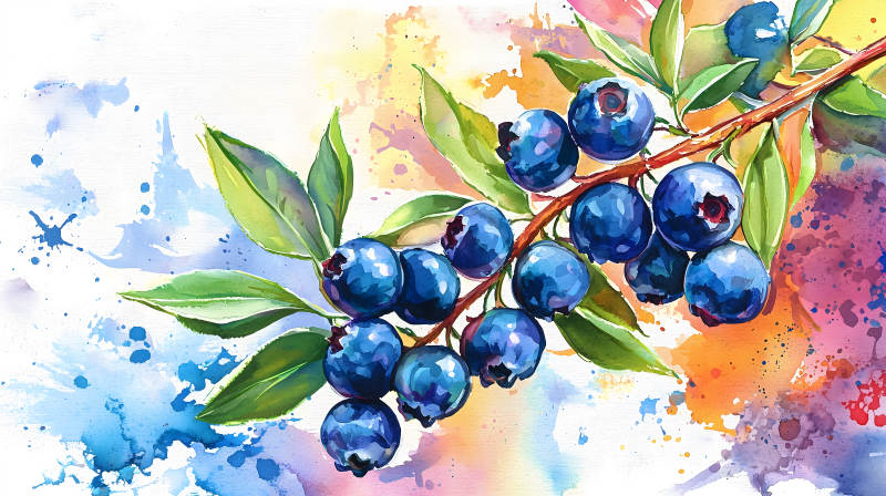 水彩蓝莓的清新画意图片