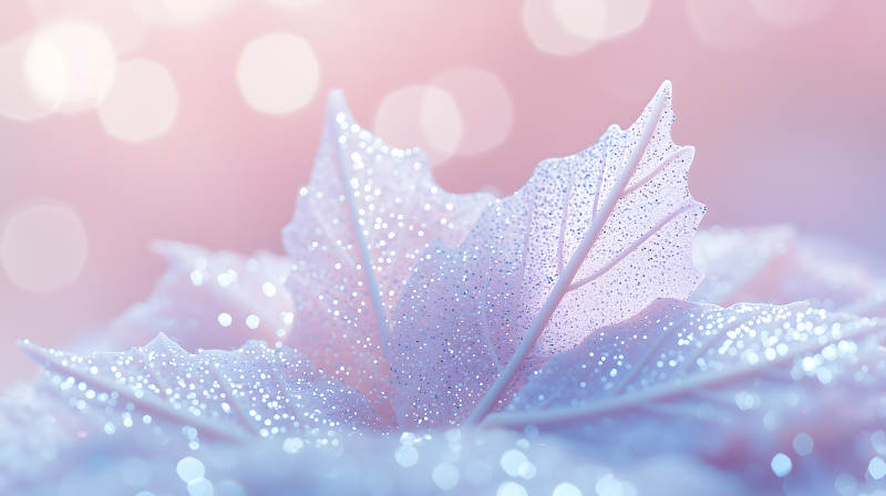 冰霜叶片上的光影诗意图片