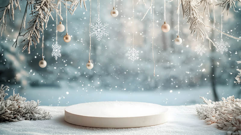 冬日雪花浪漫展台图片