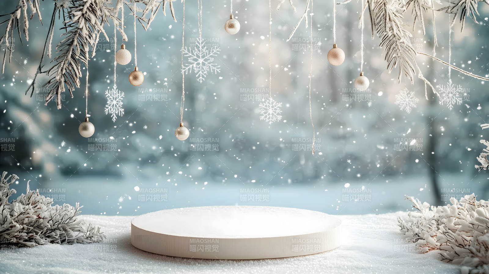 冬日雪花浪漫展台图片