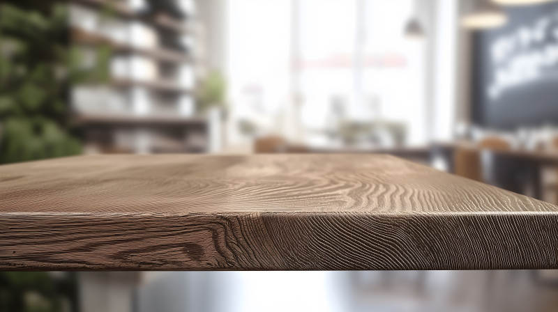 咖啡厅的木质桌面一角图片