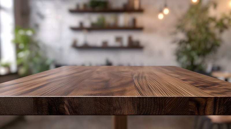 咖啡厅的木质桌面一角图片
