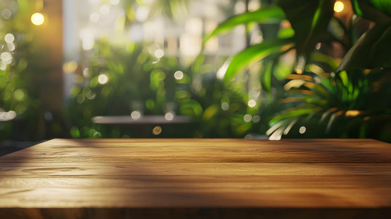 咖啡厅的木质桌面一角图片