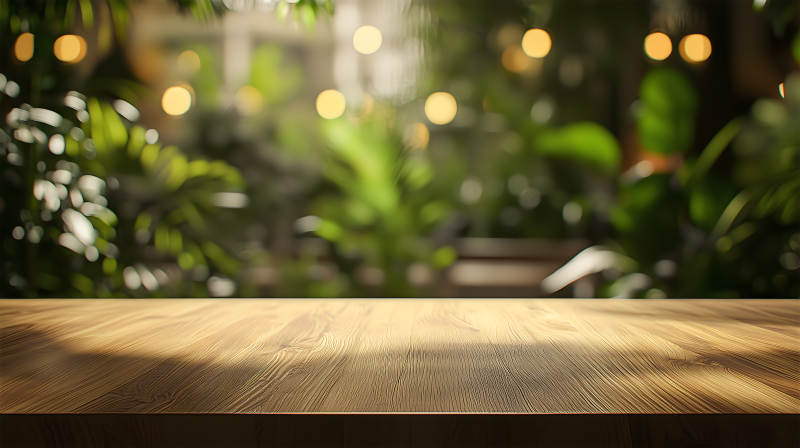 咖啡厅的木质桌面一角图片