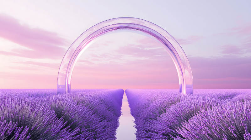 薰衣草田间的梦幻之门图片