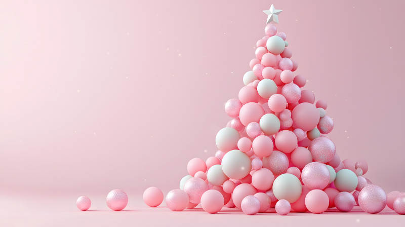 粉色圣诞球的甜蜜圣诞图片