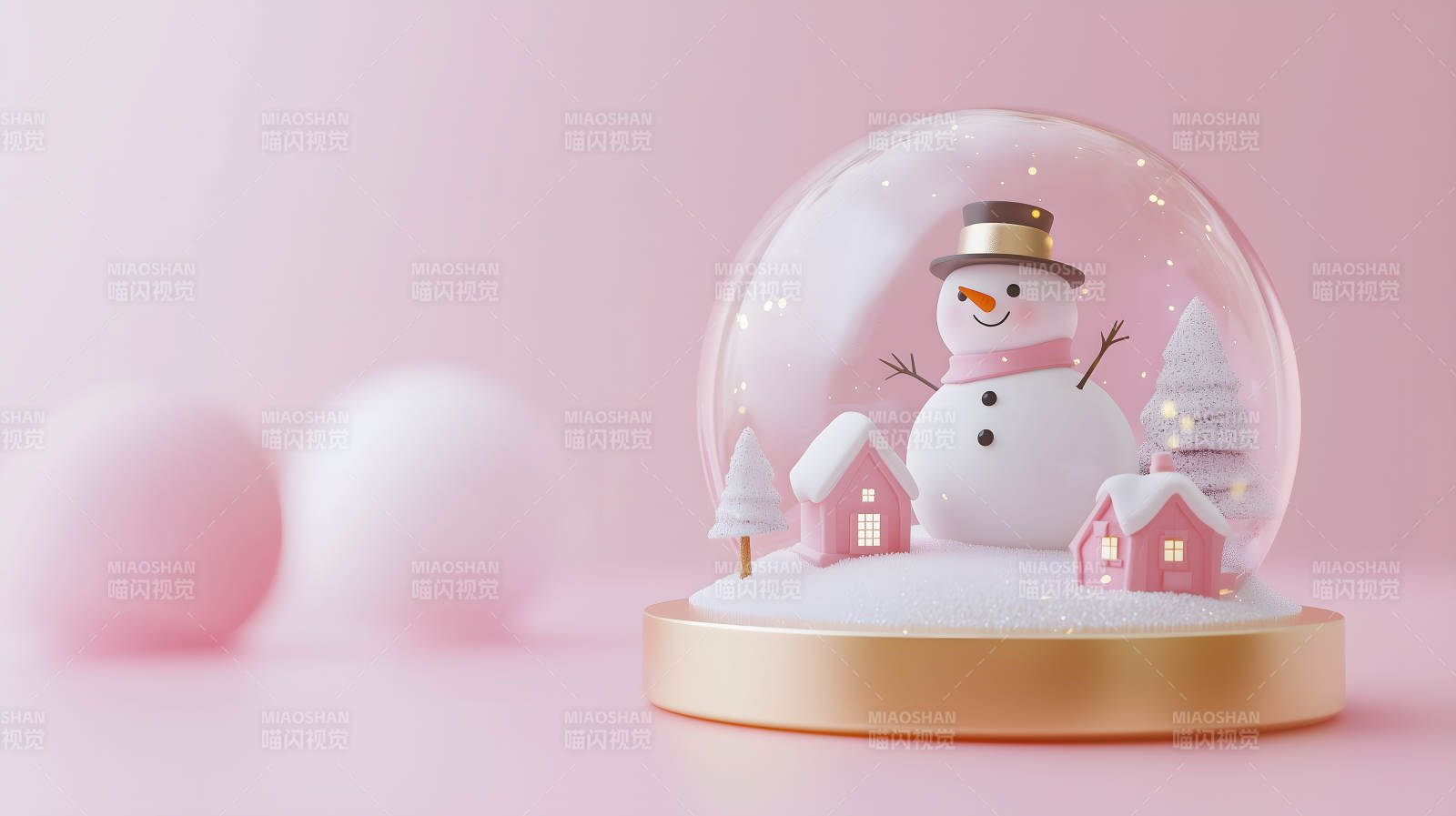 粉色梦幻圣诞雪景图片