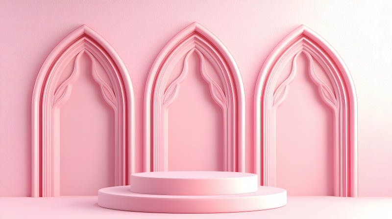 粉色拱门下的梦幻舞台图片