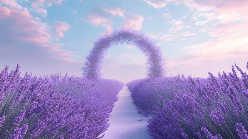 薰衣草田间的梦幻之门图片